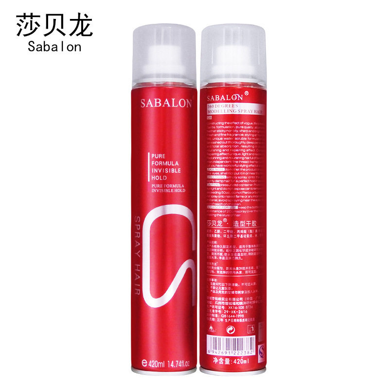 新款 莎贝龙干胶420ml定型发胶喷雾造型用品持久蓬松发廊用品