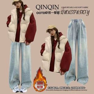 初中生过年红色卫衣套装少女2025新款新年战袍高中学生保暖三件套