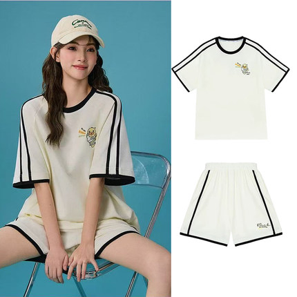 15少女16初中学生宽松可爱polo衫短袖短裤套装女14大童两件套夏季