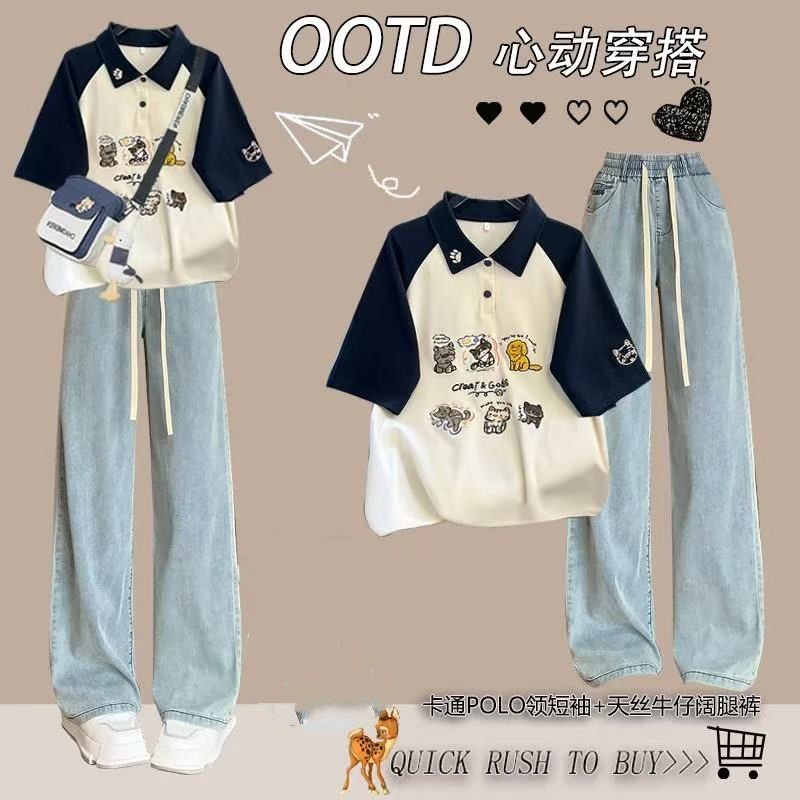 大童女装牛仔裤工装裤短裤套装