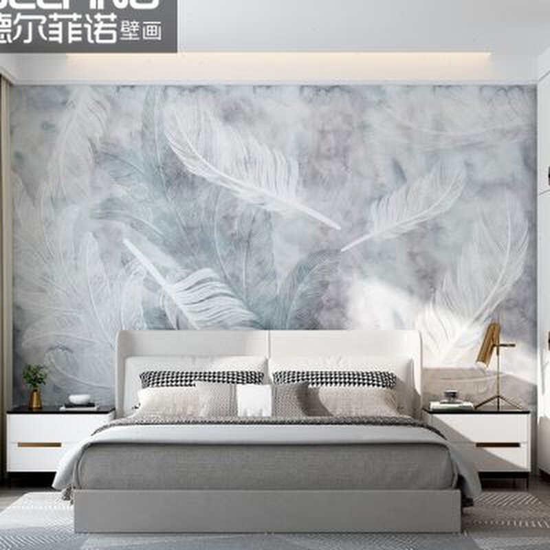 德尔菲诺无缝墙布现代简约墙纸客厅卧室电视背景墙定制羽毛壁画