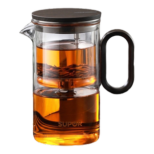 苏泊尔550ML茶水分离玻璃杯旋转磁吸飘逸杯泡茶壶耐热全玻璃过滤