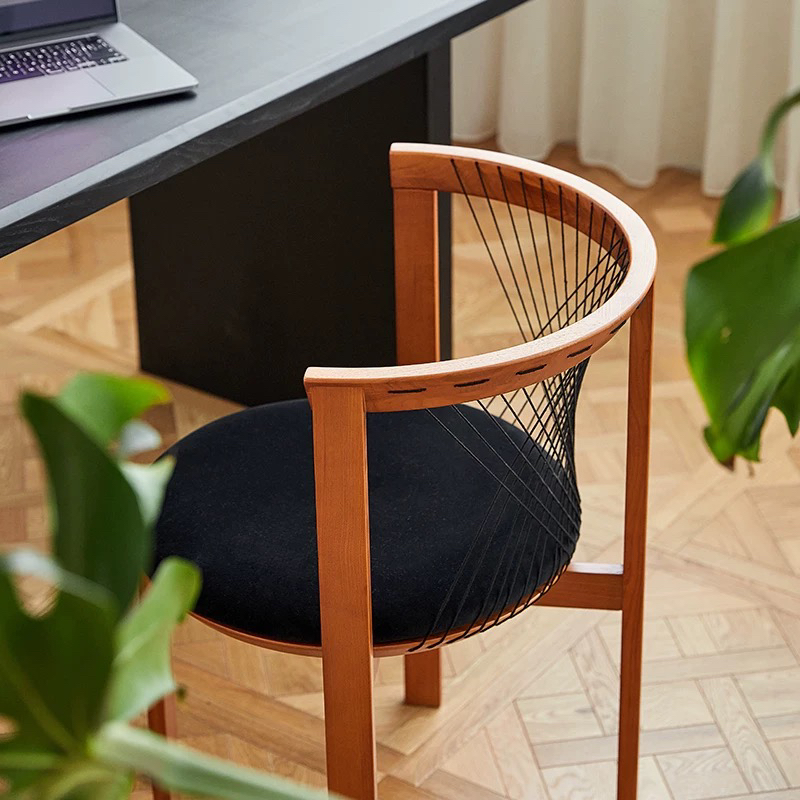 北欧竖琴餐椅简约复古软包椅丹麦设计师中古实木餐椅扶手靠背椅子