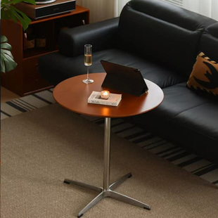 中复古风实木餐桌家用小户型客厅咖啡厅金属圆形吃饭书桌阳台茶几