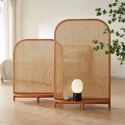 新中实木藤编入户玄关座矮屏风隔断客厅茶室日式酒店宋代美学遮挡