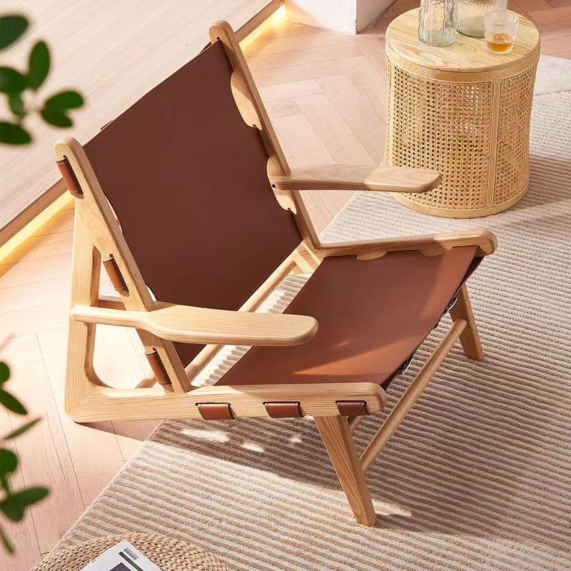 西班牙马鞍皮椅休闲椅狩猎客厅阳台沙发椅靠背单人椅子民宿半躺椅