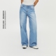 水洗冰蓝色牛仔裤 女春季 宽松直筒阔腿裤 oneup全棉美式 休闲裤 子