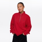 oneup美式 红色半拉链立领卫衣外套女春季 小个子宽松户外运动上衣