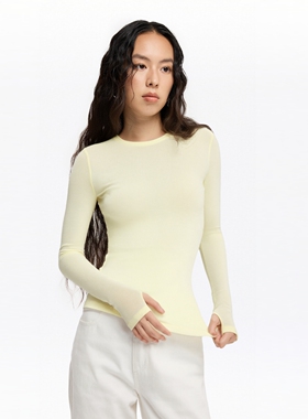 oneup基础款内搭羊毛打底衫女春季长袖t恤运动瑜伽薄款针织上衣