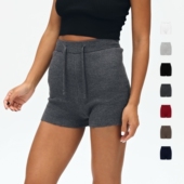 女春秋加厚弹力运动健身瑜伽裤 oneup美式 高腰紧身灰色针织短裤 子