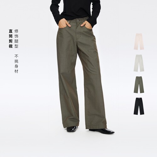 光泽感斜纹休闲宽松直筒裤