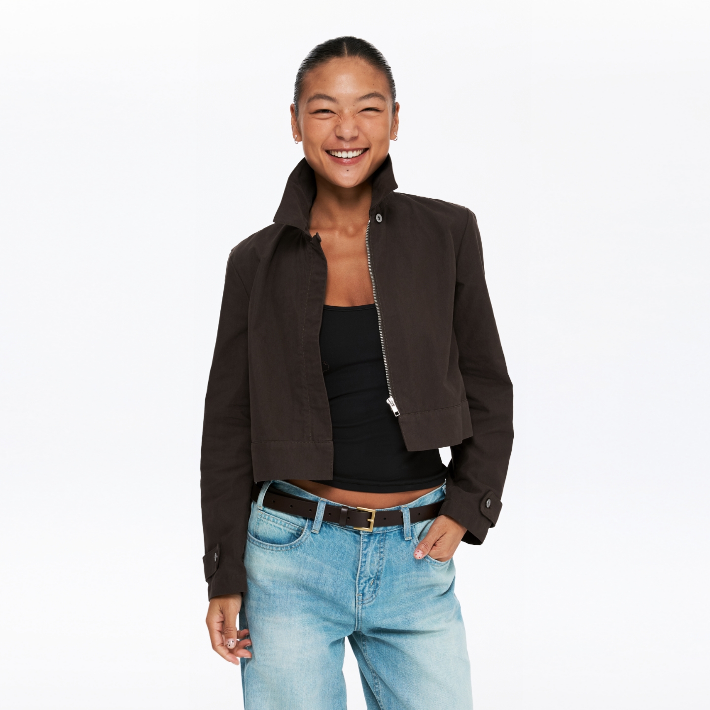 秋季薄珠帆短款黑色外套