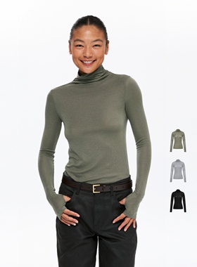 oneup莱赛尔羊毛高领针织衫女秋冬季堆堆领长袖t恤修身打底衫上衣