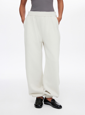 oneup加厚抓绒运动束脚卫裤女秋冬季小个子宽松直筒白色休闲裤子