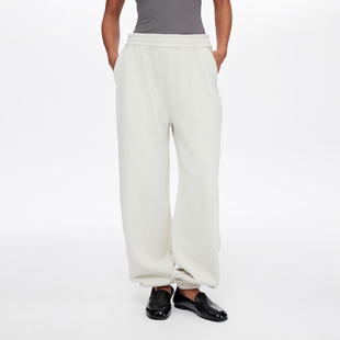 子 小个子宽松直筒白色休闲裤 oneup加厚抓绒运动束脚卫裤 女秋冬季