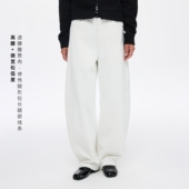 oneup复古棕色灯芯绒裤 宽松阔腿香蕉裤 子女秋冬休闲裤 白色弯刀裤