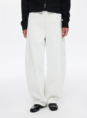 oneup美式复古灯芯绒裤子女秋冬休闲裤白色弯刀裤宽松阔腿香蕉裤