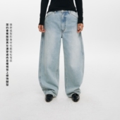 oneup浅蓝色弯刀牛仔裤 全棉香蕉裤 女春季 宽松显瘦镰刀阔腿裤