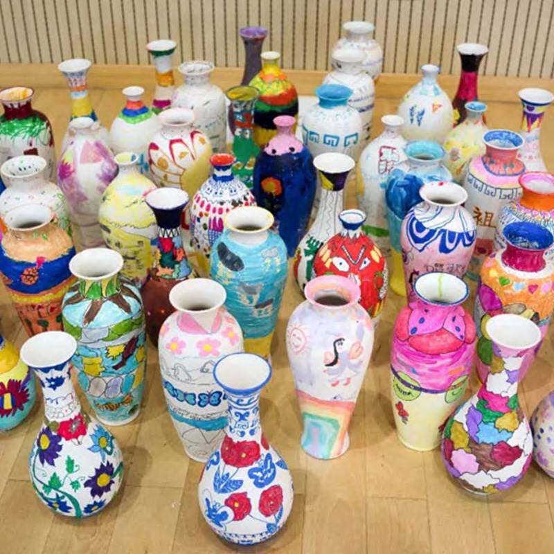 素胚花瓶白色陶瓷白胚釉下彩彩绘非石膏儿童手工画画陶艺素坯