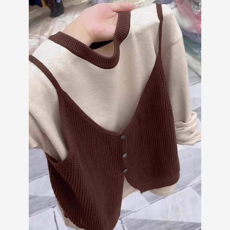 大码韩系漂亮咖色假两件