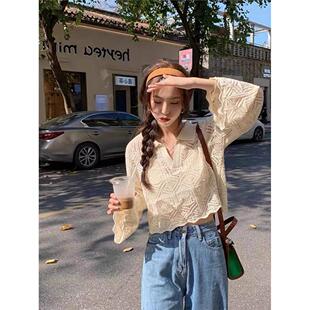 2024春夏短宽松钟袖 针织衫 上衣百搭 长袖 薄剪裁设计衬衫