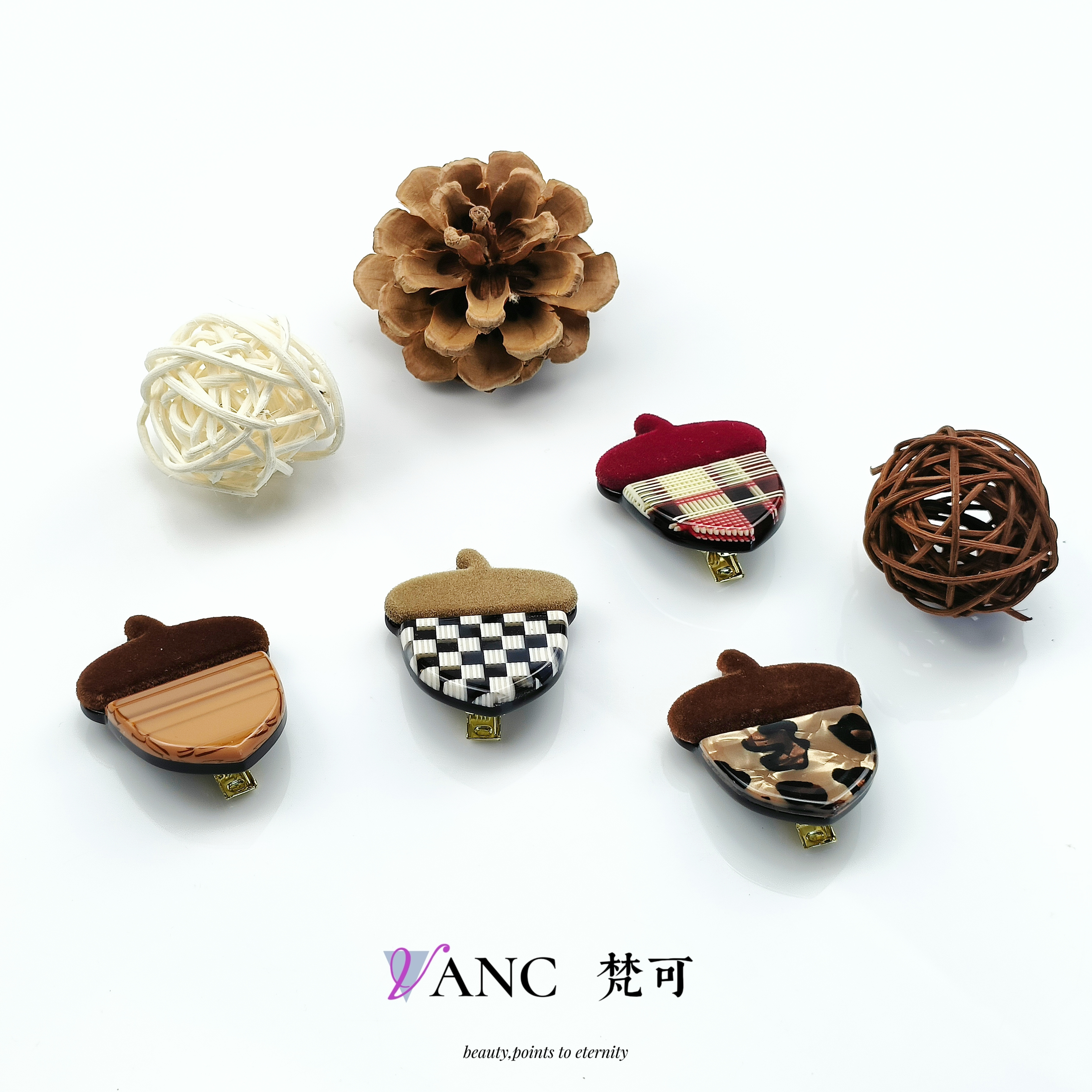 醋酸高质设计感可爱松果植绒边夹