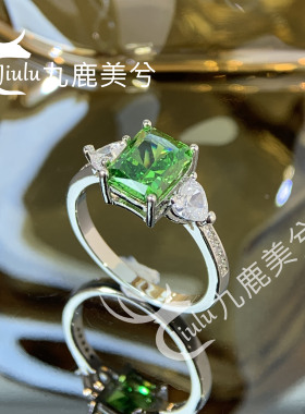 冰花切高级感彩宝戒指精工厚镀18K金不掉色2克拉培育祖母绿6*8mm
