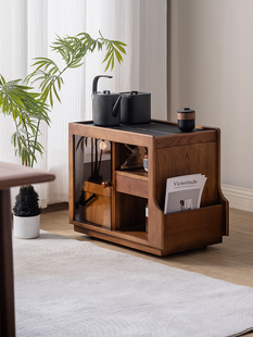 白蜡木茶水柜家用移动茶台实木客厅沙发边几多功能小茶几烧水吧台