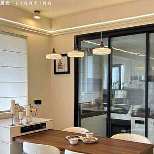 中古风香槟三头餐厅吊灯简约现代奶油餐桌岛台饭厅吧台灯新款主灯