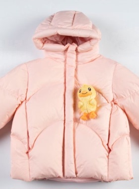 B.DUCK小黄鸭儿童羽绒服粉色连帽短款男女童冬季保暖外套