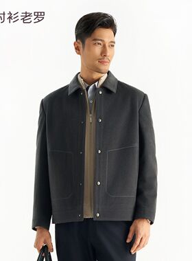 衬衫老罗【超级补贴】保暖男士耐磨翻领夹克绵羊毛外套259Y7J515N