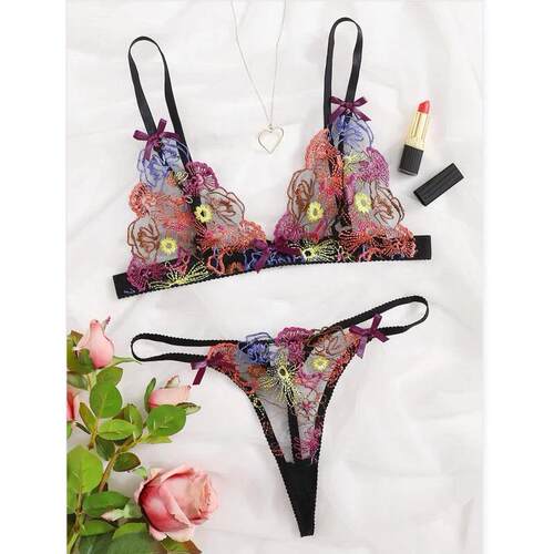 Erotic underwear Two-piece sexy hollow see-through underwear