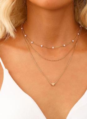 3-piece set of pearl gold necklace珍珠金色项炼3件套多层叠戴