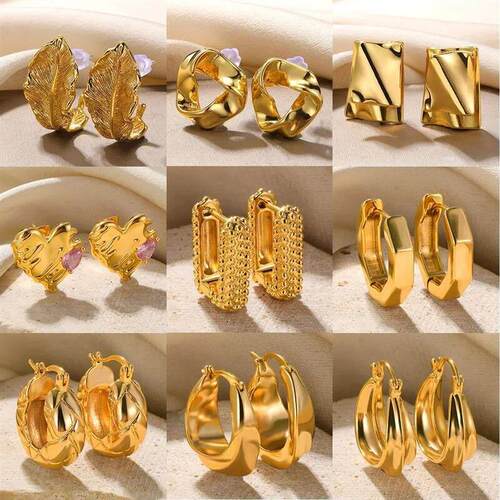 Fashion Heart Geometric Earrings For Women Gold Color