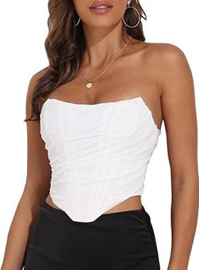 Fishbone sexy zipper wrap chest top 鱼骨性感拉链束身裹胸上衣