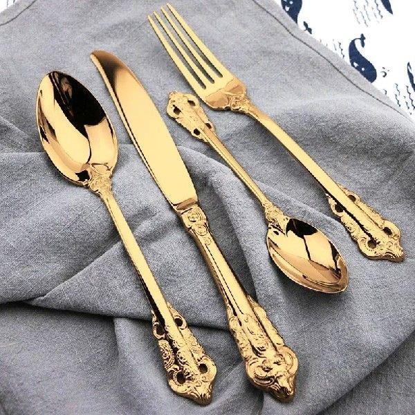 24pcs Vintage Stainless steel gold-plated Cutlery Dining