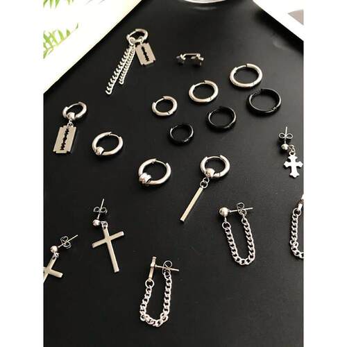 Men's women's earrings single hiphop ear studs tide