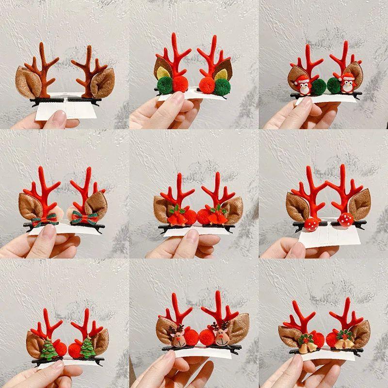 2pcs Pack Cute Reindeer Ears Hair Clip Classic Christmas Fes