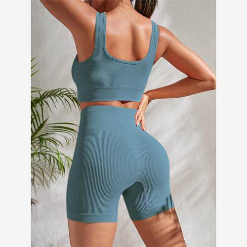 Seamless Yoga Set Gym Suits With Shorts Crop Top Sexy Bra Wo