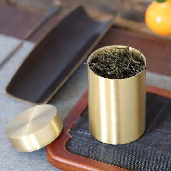 Brass Tea Caddy Travel Sealed Home Portable Metal Small