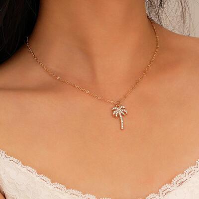 Coconut tree pendant necklace镶钻椰树吊坠项炼 ins流行女项炼