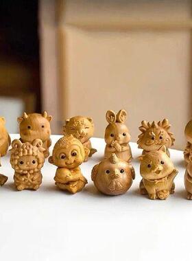 Wood Carving Miniature12 zodiac ornaments Rat tiger rabbit