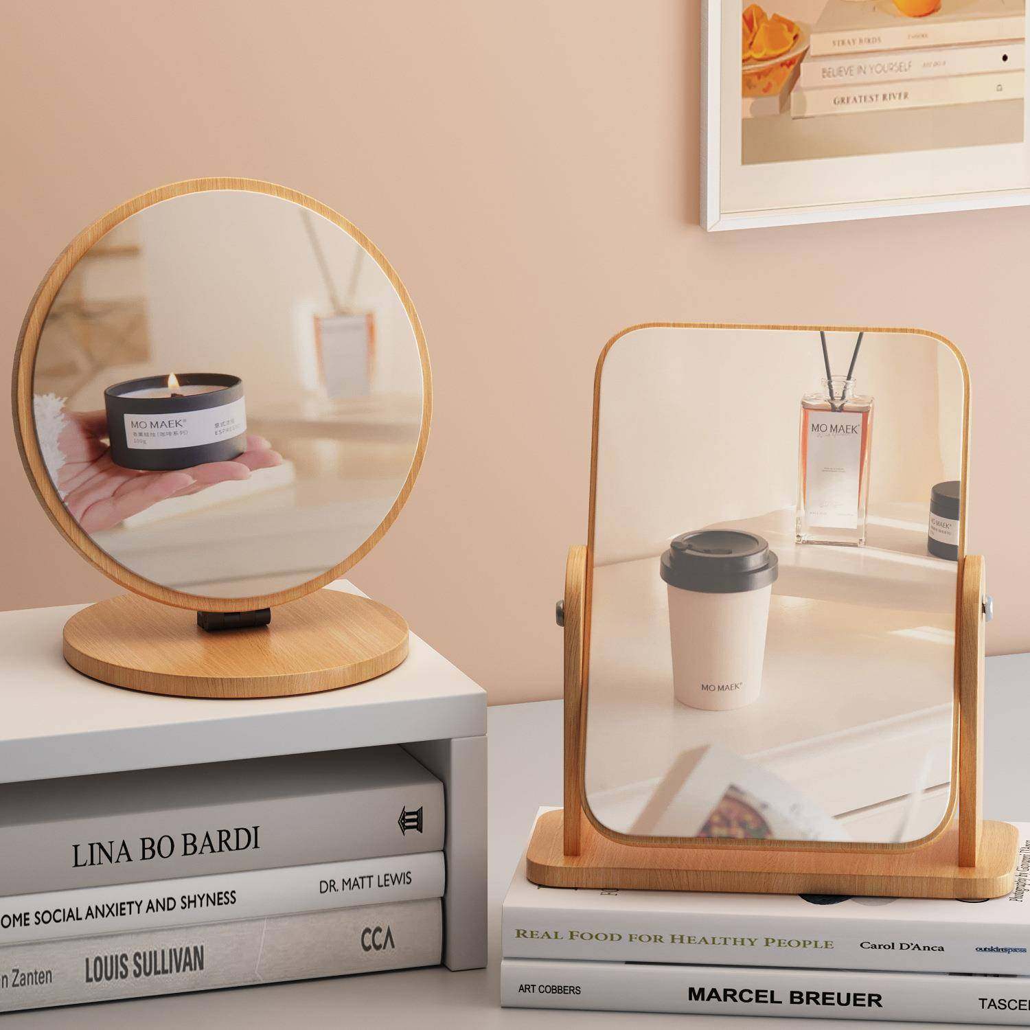 镜子家用台式桌面ins风大号仿实木化妆镜卧室女梳妆台简约梳妆镜,住宅家具,化妆镜,淘宝优惠券,粉丝福利购,淘宝优惠卷