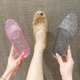 懒人凉拖鞋 水晶拖鞋 学生空调拖鞋 外穿防滑镂空鞋 包头凉拖鞋