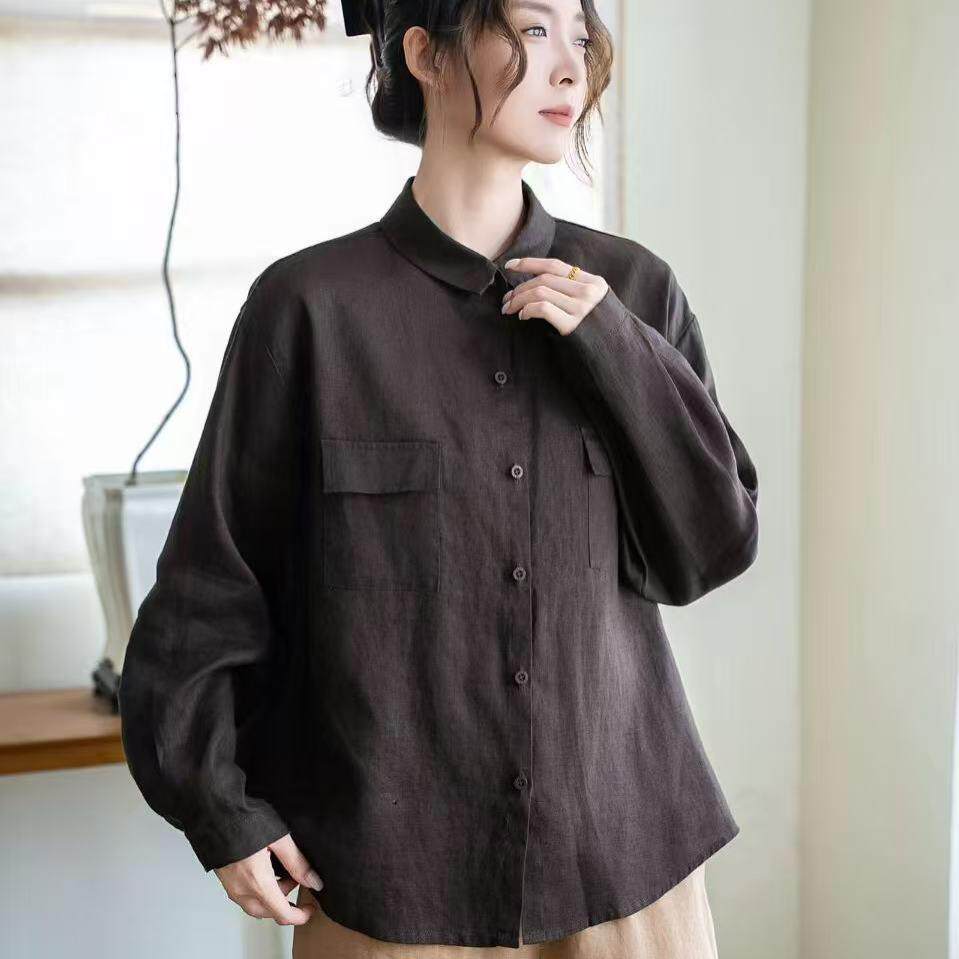 2026年秋款衬衣长袖女纯亚麻宽松休闲韩版慵懒风衬衫新款上衣亲肤