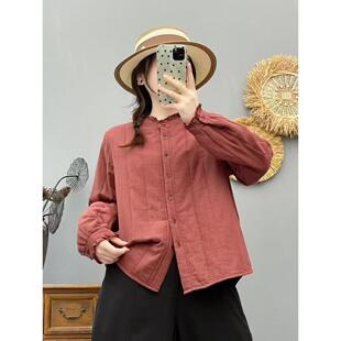 2026秋冬新款加棉衬衫式棉衣女宽松千鸟格木耳领绗缝保暖外套上衣