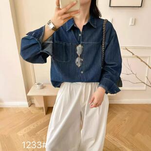 26年春款牛仔衬衫女长袖宽松休闲韩版学院风韩版简约衬衣上衣新款
