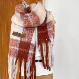 彩色条纹格子围巾围巾初中生女韩系大披肩秋冬撞色百搭女秋冬流苏