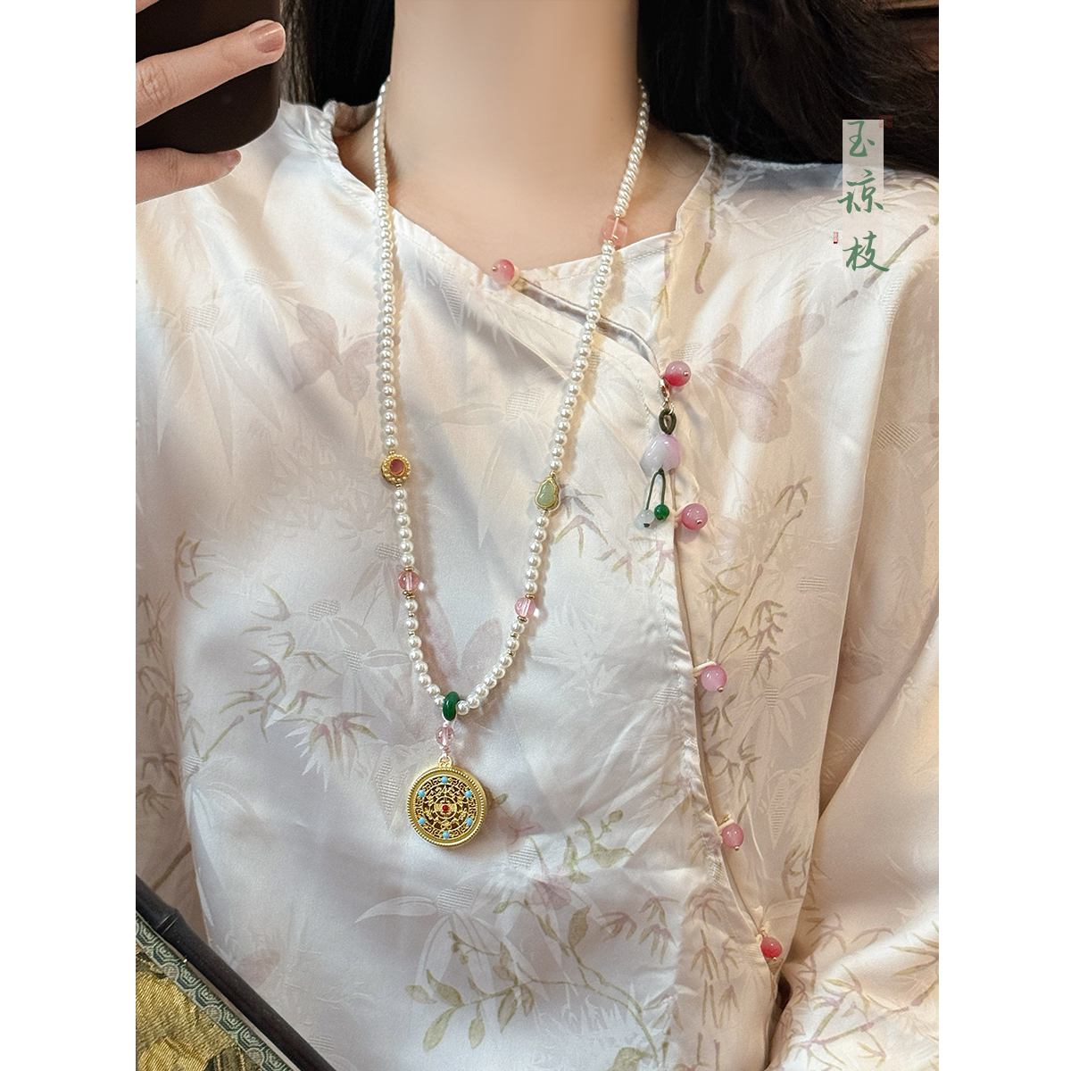 古法镂空汉服配饰项链女新中式国风汉服配饰高级感长款珍珠毛衣链