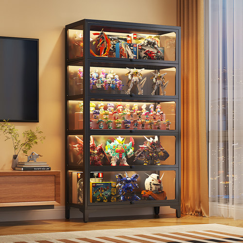 模型展示柜玻璃门防尘模型摆件展示柜铁皮收纳柜谷子吧唧收纳柜子